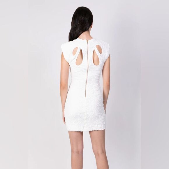 Sabina Musayev Sz Medium Bamboo Mini Dress Crinkle Cut Out Shoulder Pads Bridal - Picture 3 of 15